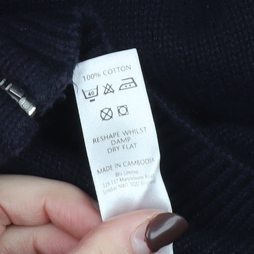 BHS Men's Navy 3XL Full Zip Cotton Jumper High Neck