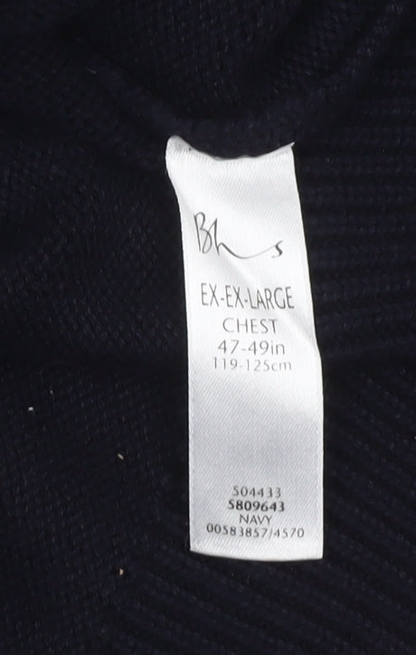 BHS Men's Navy 3XL Full Zip Cotton Jumper High Neck