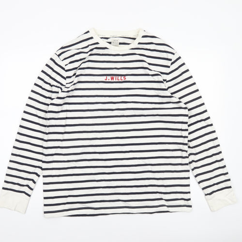Jack Wills Men's White Navy Striped Long Sleeve Cotton Shirt XL