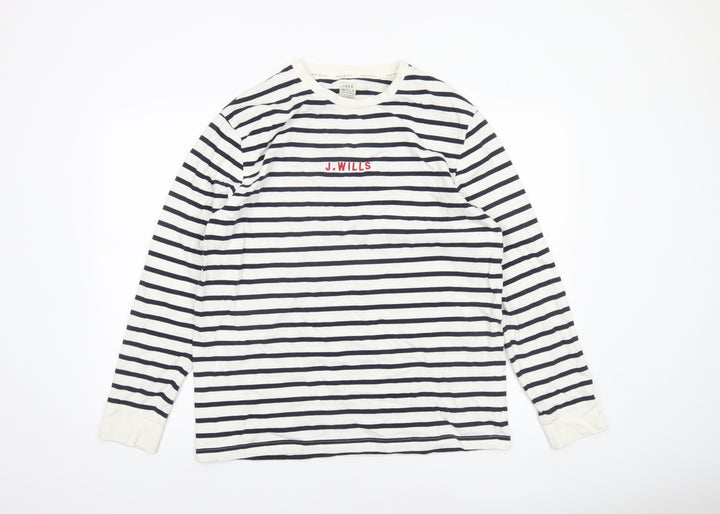 Jack Wills Men's White Navy Striped Long Sleeve Cotton Shirt XL
