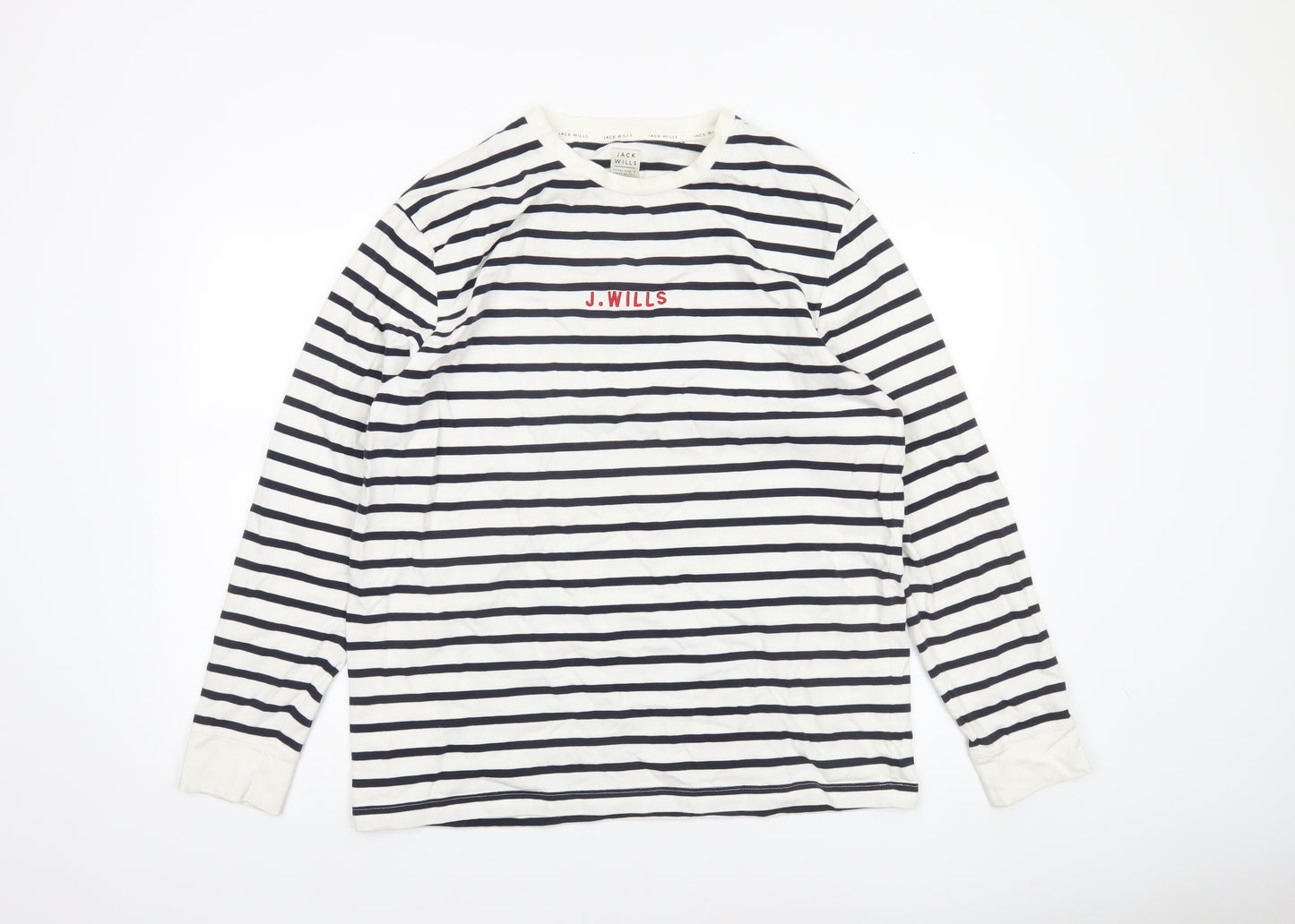 Jack Wills Men's White Navy Striped Long Sleeve Cotton Shirt XL