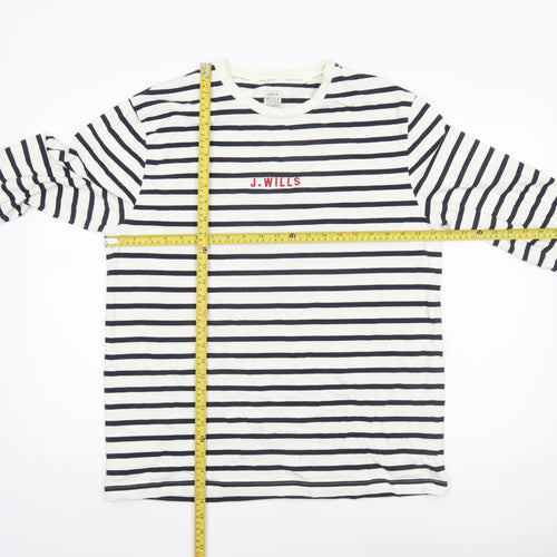Jack Wills Men's White Navy Striped Long Sleeve Cotton Shirt XL