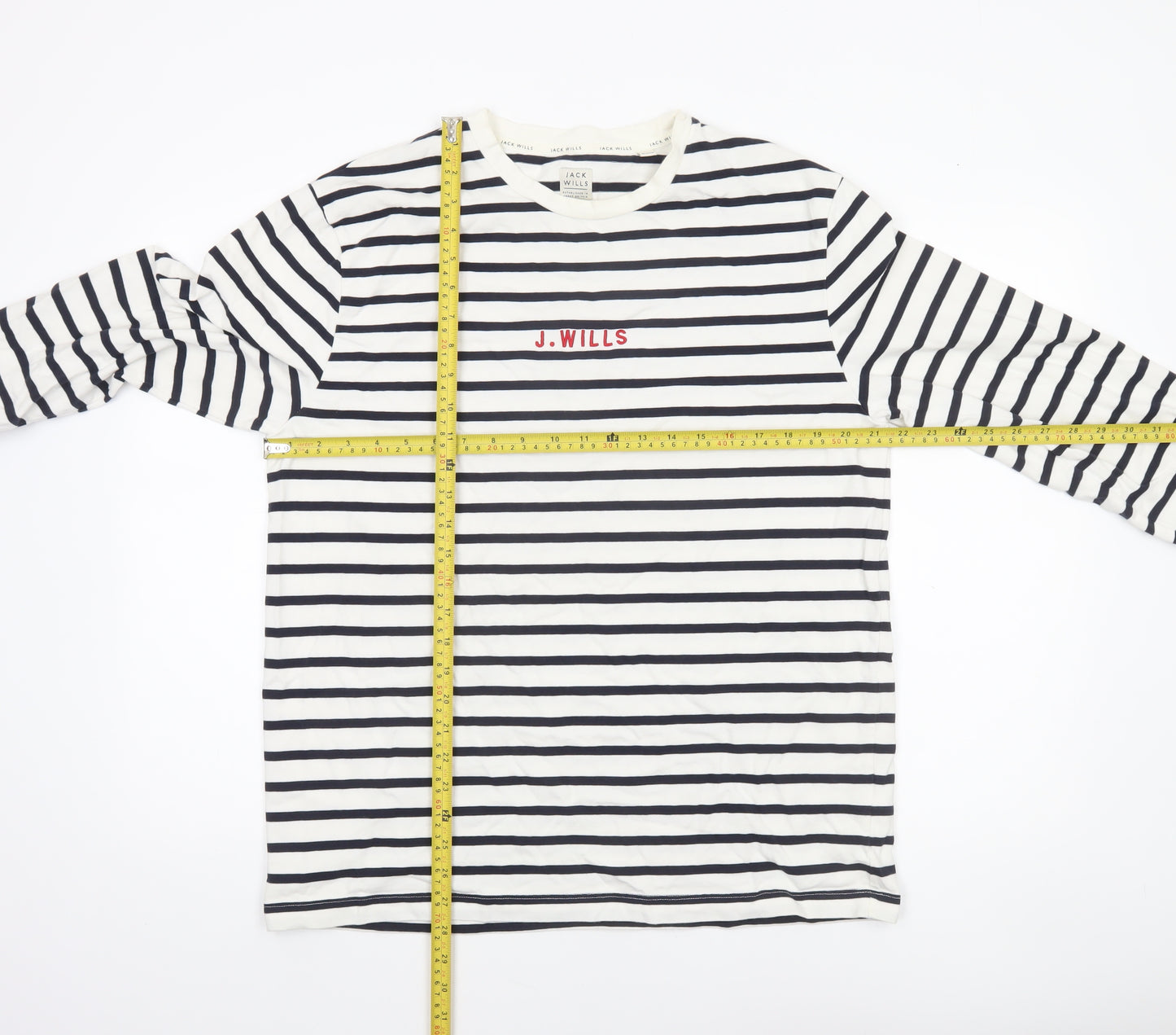 Jack Wills Men's White Navy Striped Long Sleeve Cotton Shirt XL