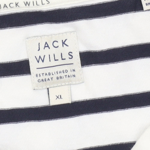 Jack Wills Men's White Navy Striped Long Sleeve Cotton Shirt XL