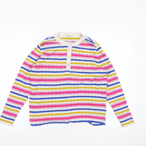 Tu Women's Multicoloured Stripe Henley Jumper Size 16 Knit Top