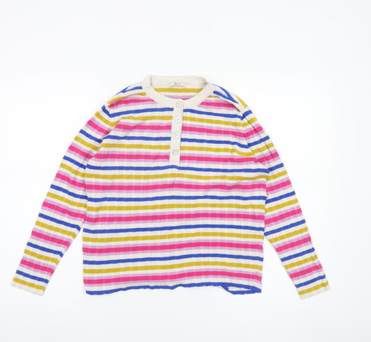Tu Women's Multicoloured Stripe Henley Jumper Size 16 Knit Top