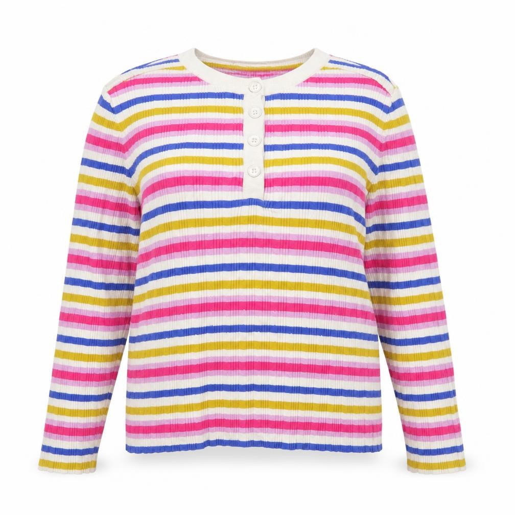 Front view of Tu Women's Multicoloured Stripe Henley Jumper, size 16, Knit Top
