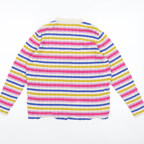 Tu Women's Multicoloured Stripe Henley Jumper Size 16 Knit Top