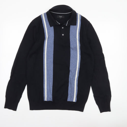 Next Men’s Blue Striped Collared Cotton Jumper M