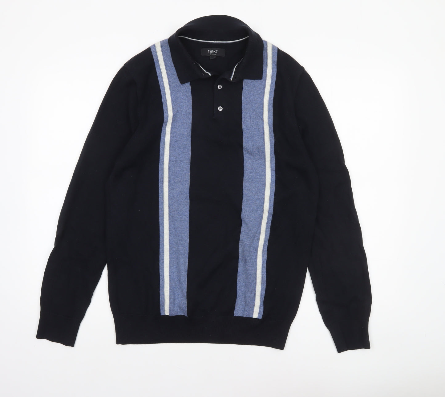 Next Men’s Blue Striped Collared Cotton Jumper M