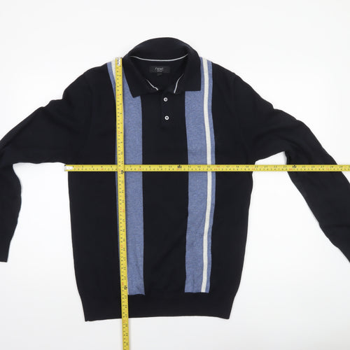 Next Men’s Blue Striped Collared Cotton Jumper M