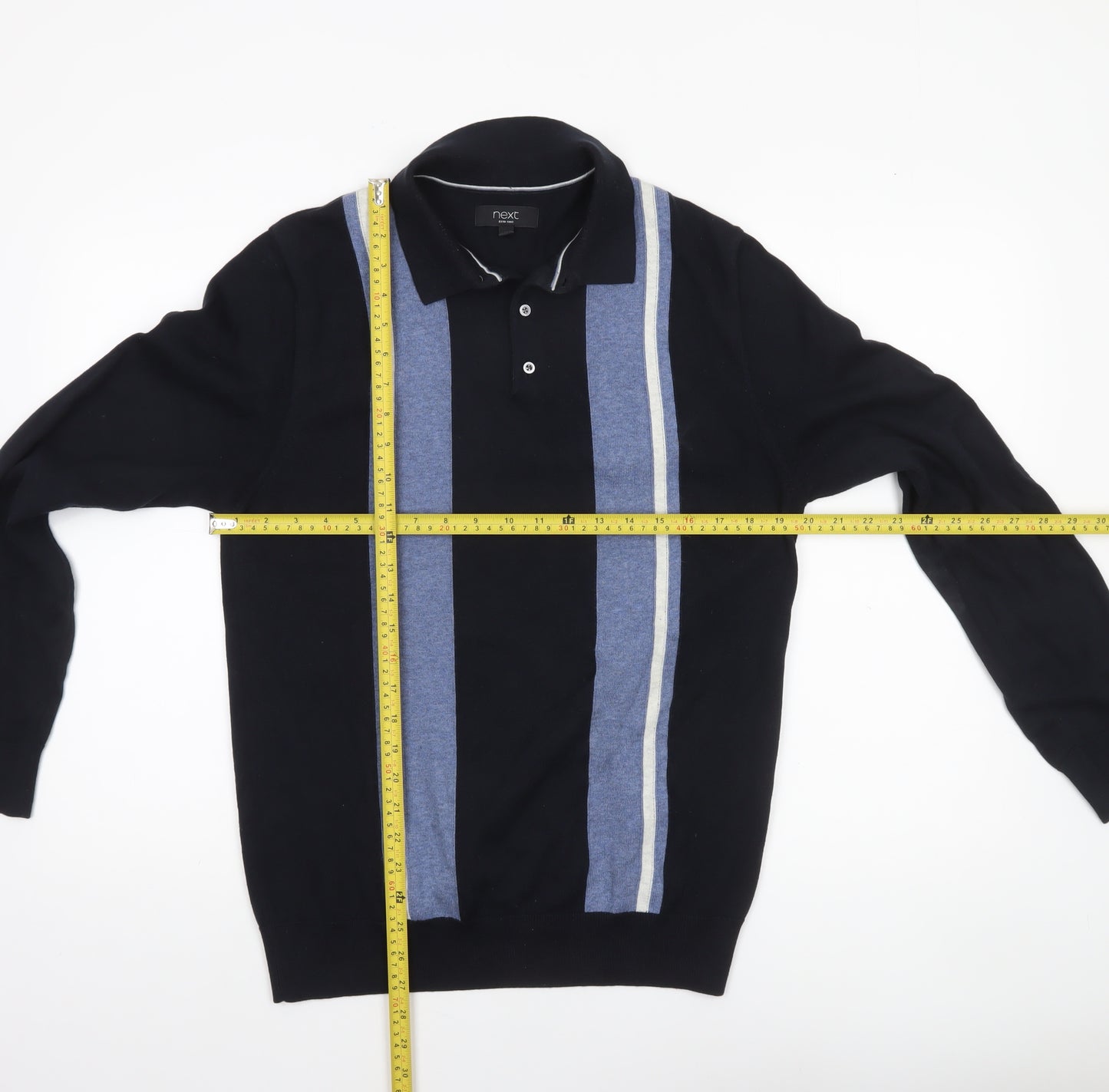 Next Men’s Blue Striped Collared Cotton Jumper M
