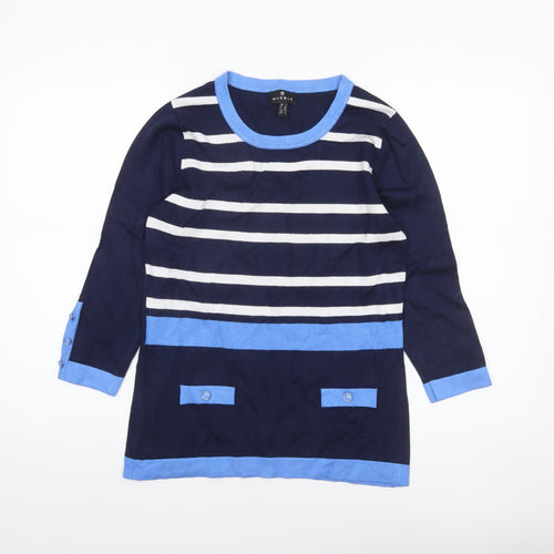 Marble Women's Blue Striped 3/4 Sleeve Pullover Jumper Size 10