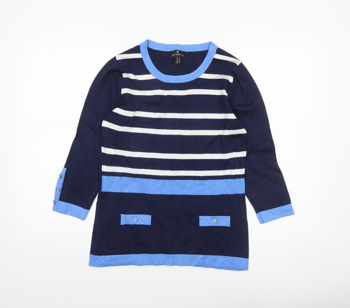 Marble Women's Blue Striped 3/4 Sleeve Pullover Jumper Size 10