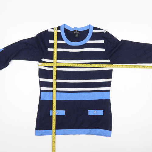 Marble Women's Blue Striped 3/4 Sleeve Pullover Jumper Size 10