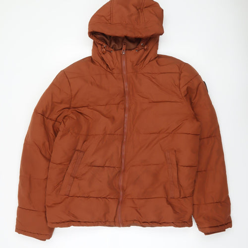 Burton Menswear Men’s Brown Hooded Puffer Jacket Size M