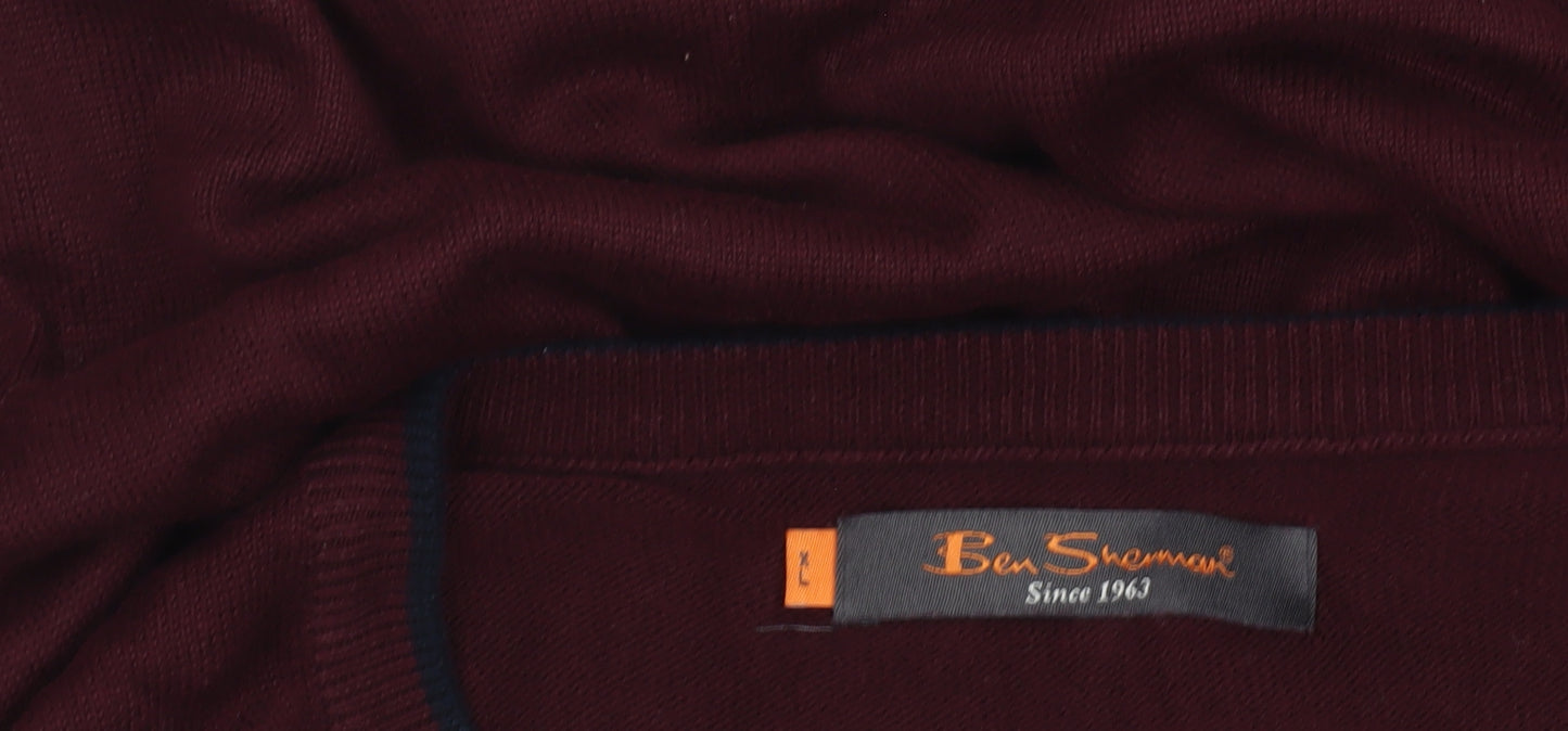 Ben Sherman Men's Red XL Cotton Crew Neck Pullover Jumper