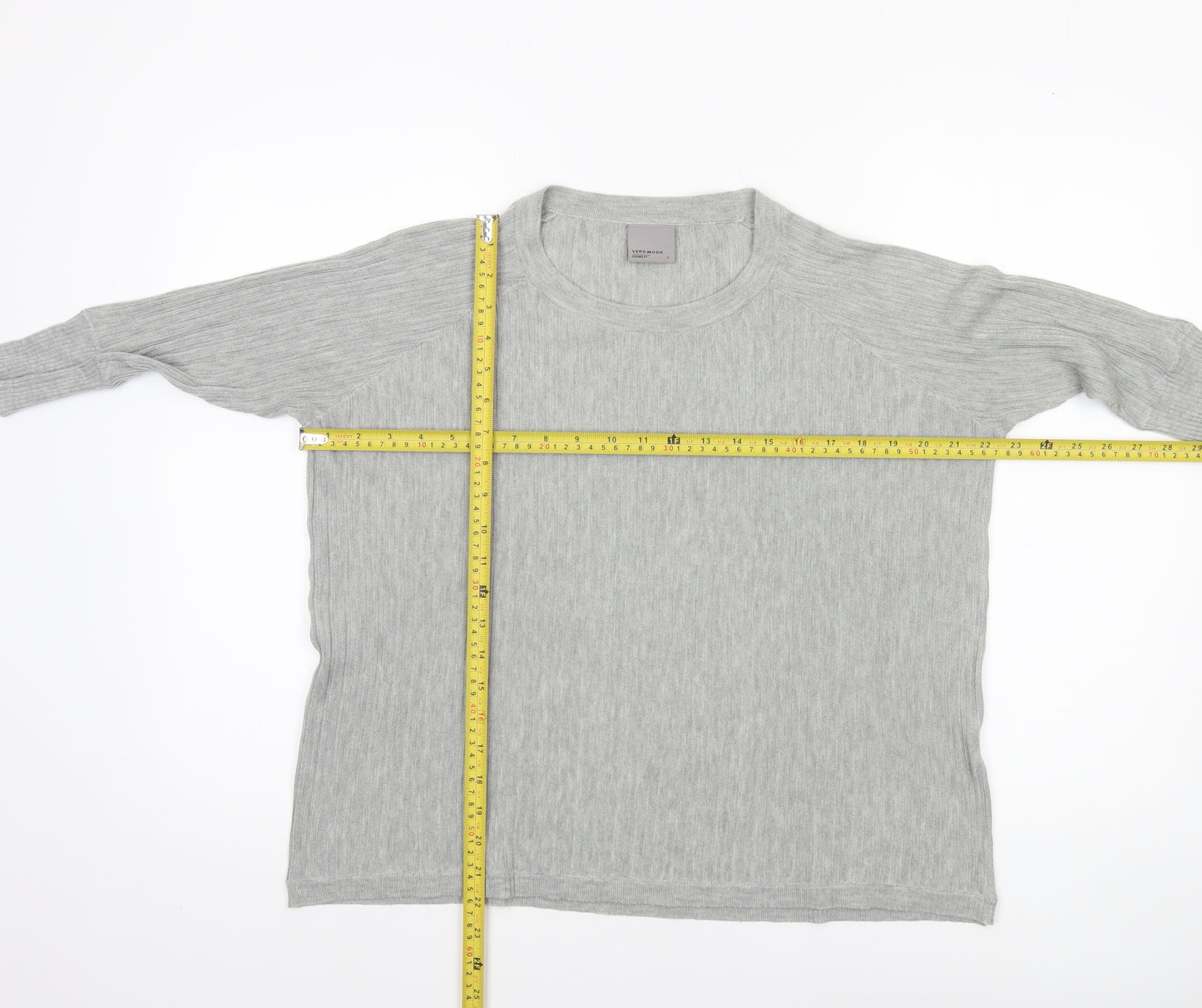 Vero Moda Womens Grey Cotton Knit Crew Neck Pullover Jumper Size S