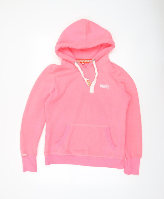 Superdry Women Pink Pullover Hoodie M Cotton Blend Casual