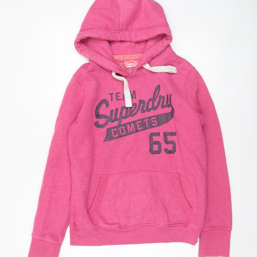 Superdry Women's Pink Pullover Hoodie Size M - Vintage Graphic Sweatshirt