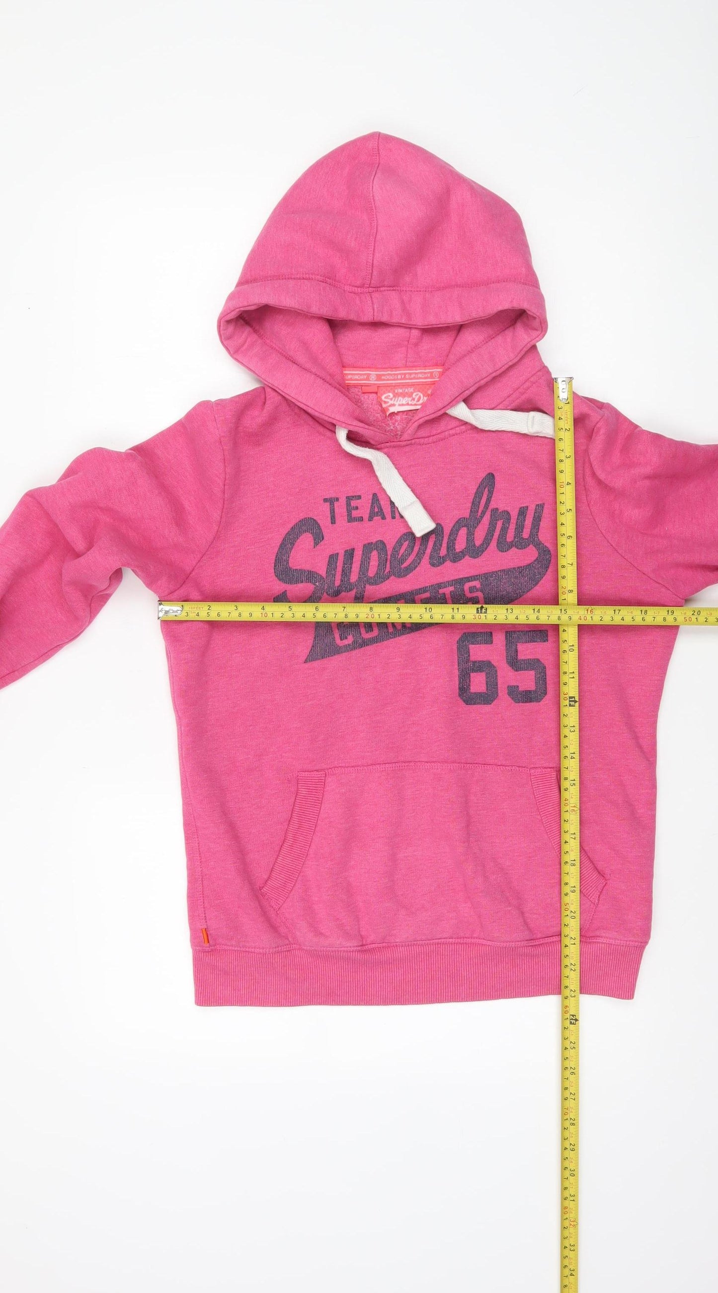 Superdry Women's Pink Pullover Hoodie Size M - Vintage Graphic Sweatshirt