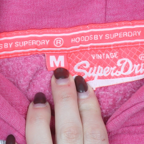 Superdry Women's Pink Pullover Hoodie Size M - Vintage Graphic Sweatshirt