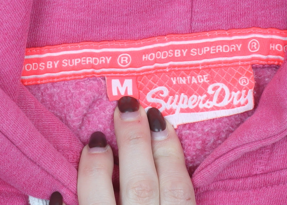 Superdry Women's Pink Pullover Hoodie Size M - Vintage Graphic Sweatshirt