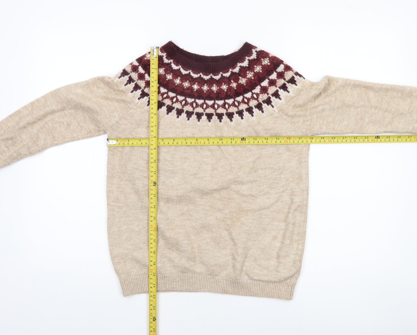 Dorothy Perkins Women’s Beige Fair Isle Knit Jumper UK 10