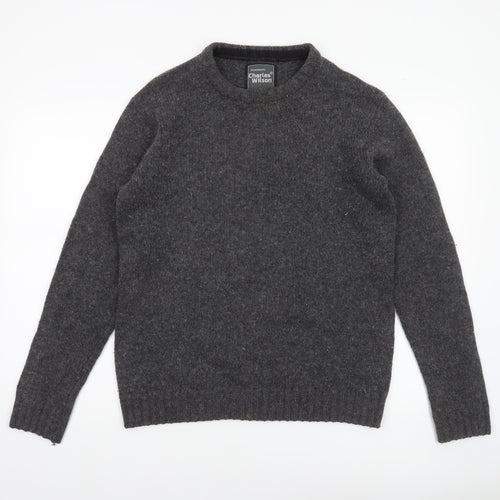 Charles Wilson Men's Grey Wool Cotton Crew Neck Jumper Size M