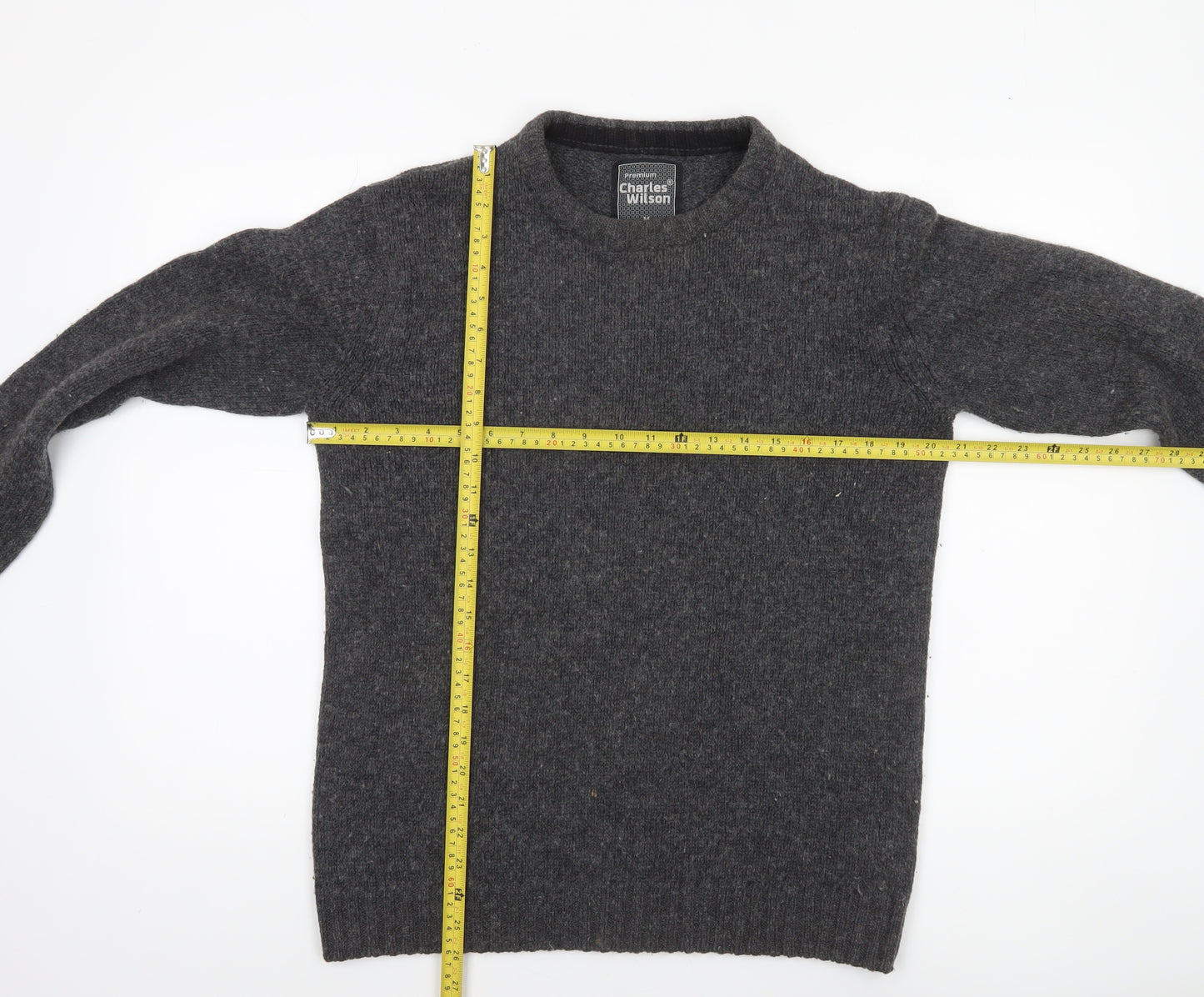 Charles Wilson Men's Grey Wool Cotton Crew Neck Jumper Size M