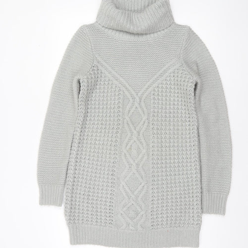 Oasis Women’s Grey Roll Neck Cable Knit Long Sleeve Tunic Jumper XS