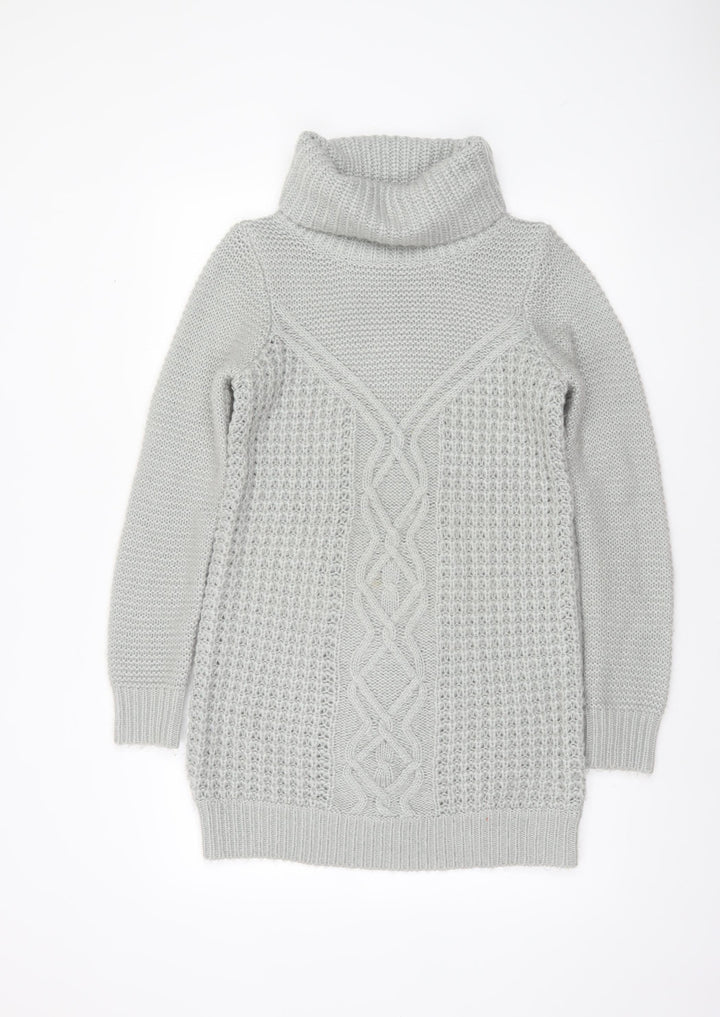 Oasis Women’s Grey Roll Neck Cable Knit Long Sleeve Tunic Jumper XS
