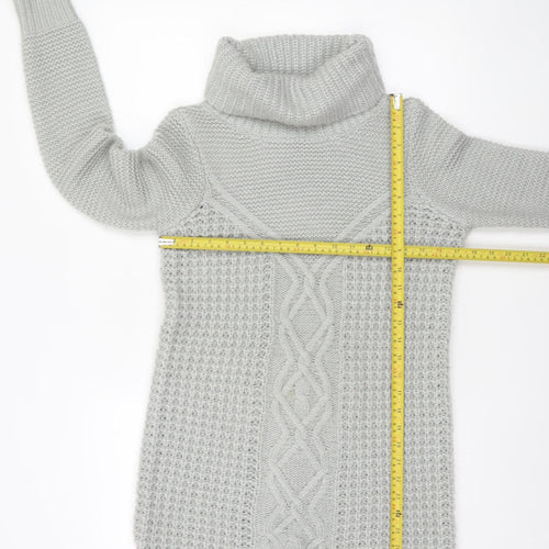 Oasis Women’s Grey Roll Neck Cable Knit Long Sleeve Tunic Jumper XS