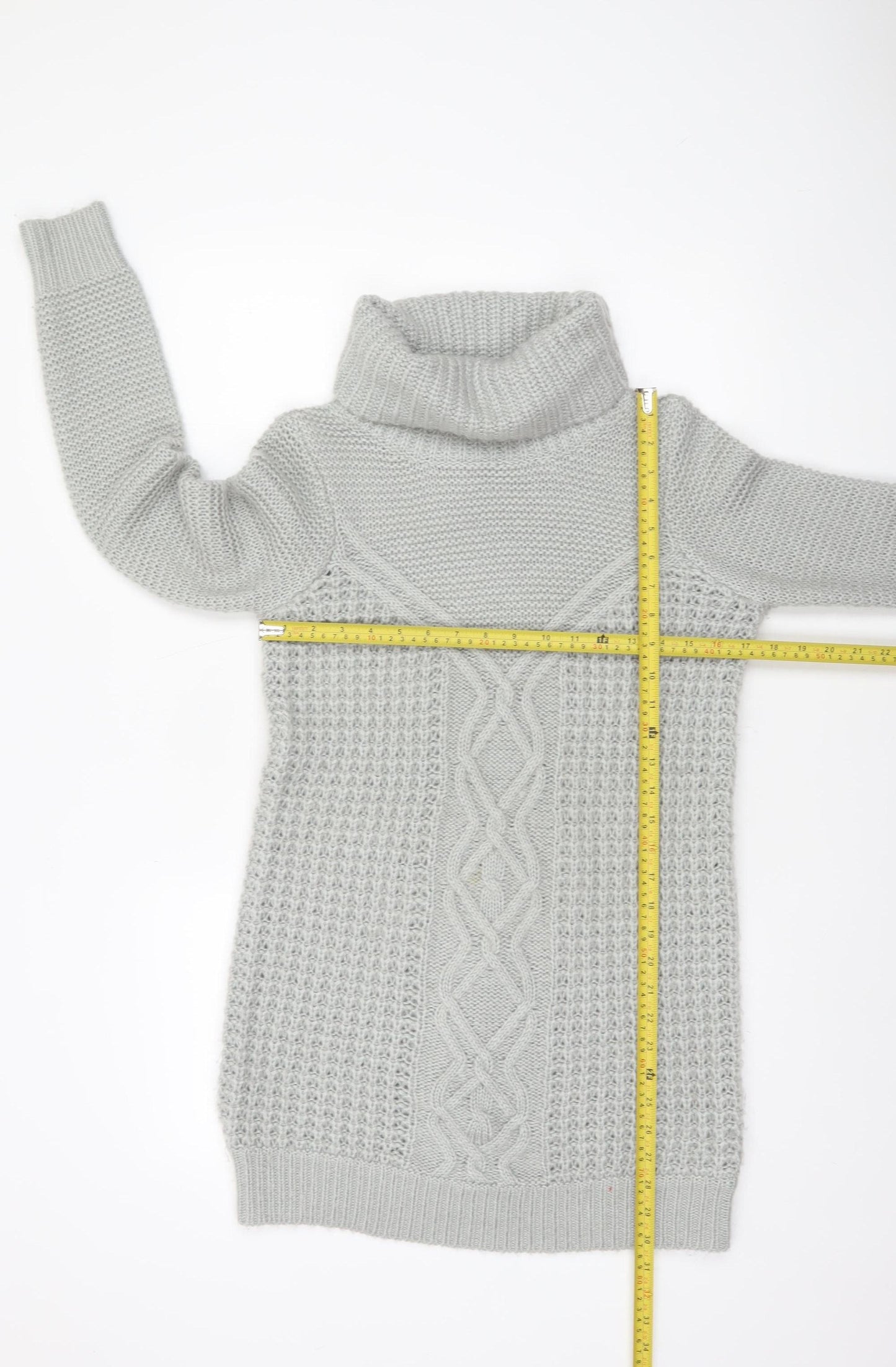 Oasis Women’s Grey Roll Neck Cable Knit Long Sleeve Tunic Jumper XS