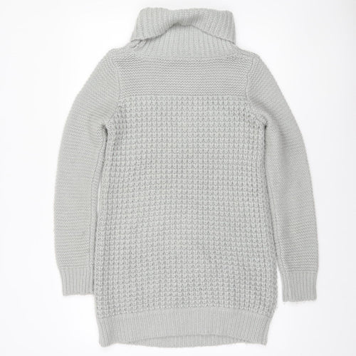 Oasis Women’s Grey Roll Neck Cable Knit Long Sleeve Tunic Jumper XS
