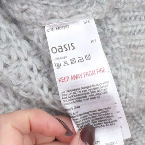 Oasis Women’s Grey Roll Neck Cable Knit Long Sleeve Tunic Jumper XS