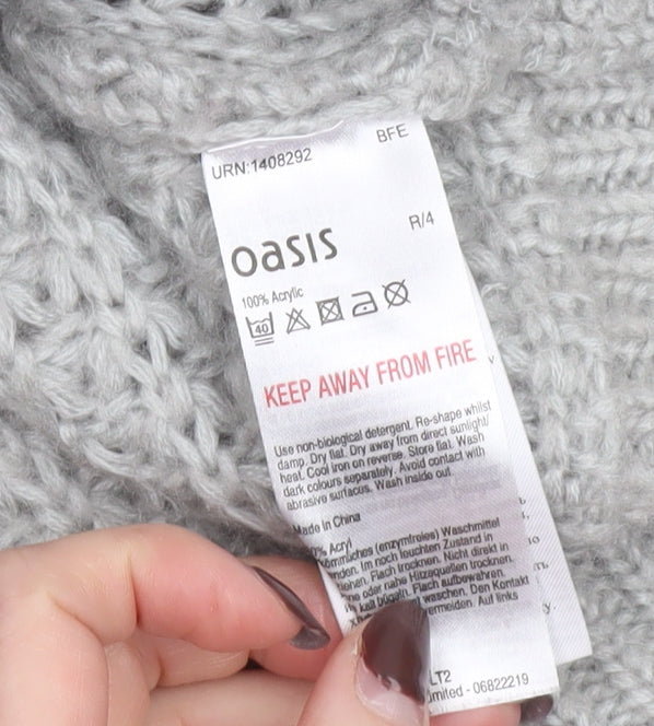Oasis Women’s Grey Roll Neck Cable Knit Long Sleeve Tunic Jumper XS