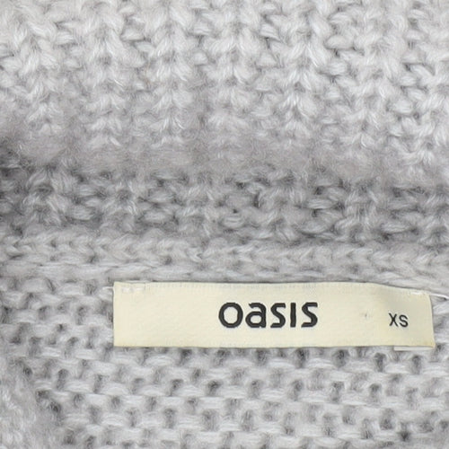 Oasis Women’s Grey Roll Neck Cable Knit Long Sleeve Tunic Jumper XS
