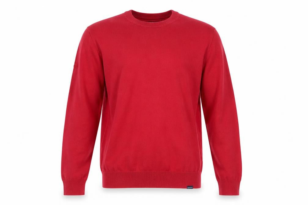 Front view of Superdry Men's Red Cotton Crew Neck jumper, size M