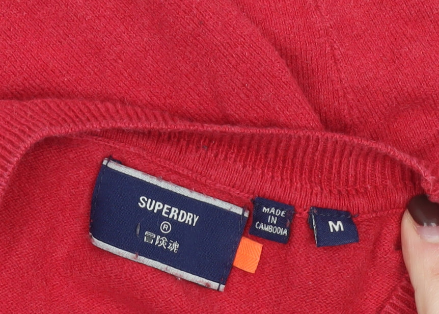 Superdry Men's Red Cotton Crew Neck Pullover Jumper Size M