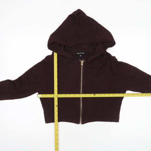 PrettyLittleThing Women's Brown Hooded Full Zip Knit Jumper Size M