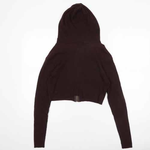 PrettyLittleThing Women's Brown Hooded Full Zip Knit Jumper Size M