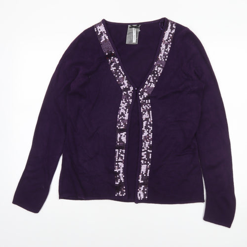 Forever Knit Women's Purple Sequin Cardigan Size 12 V-Neck Acrylic