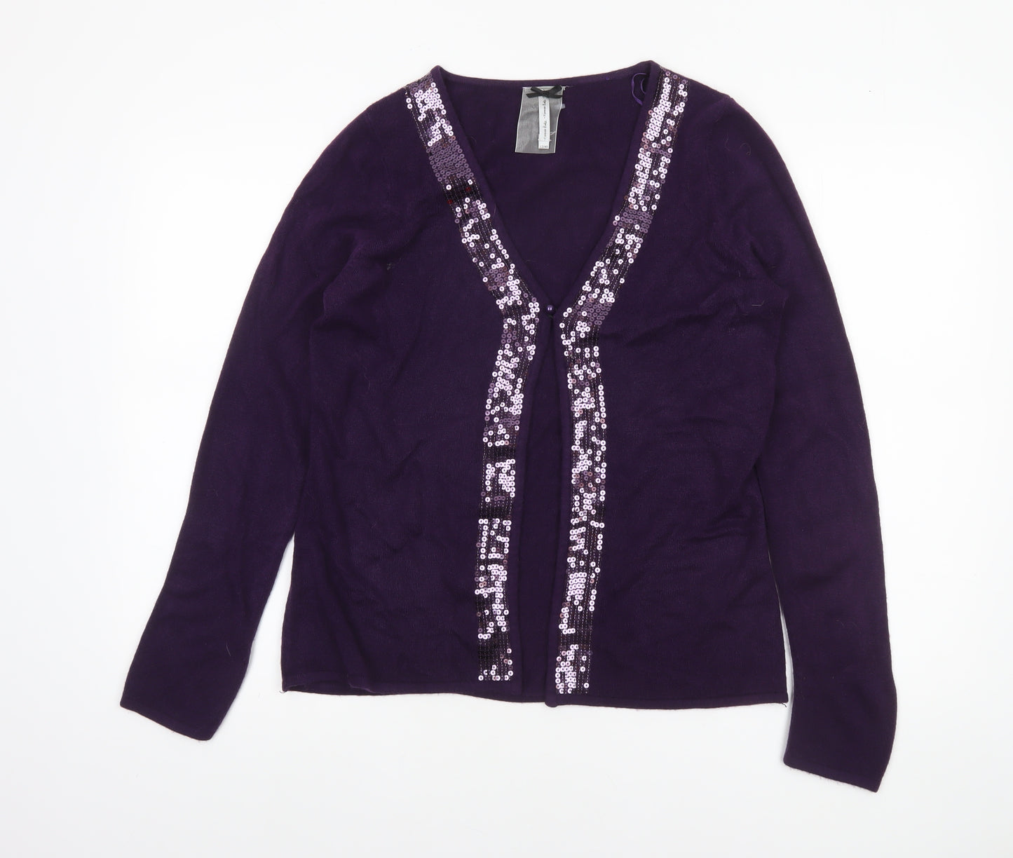 Forever Knit Women's Purple Sequin Cardigan Size 12 V-Neck Acrylic