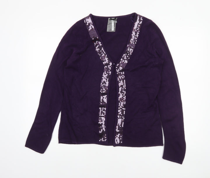 Forever Knit Women's Purple Sequin Cardigan Size 12 V-Neck Acrylic