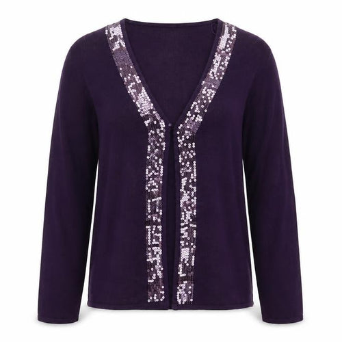 Forever Knit Women's Purple Sequin Cardigan Size 12 V-Neck Acrylic