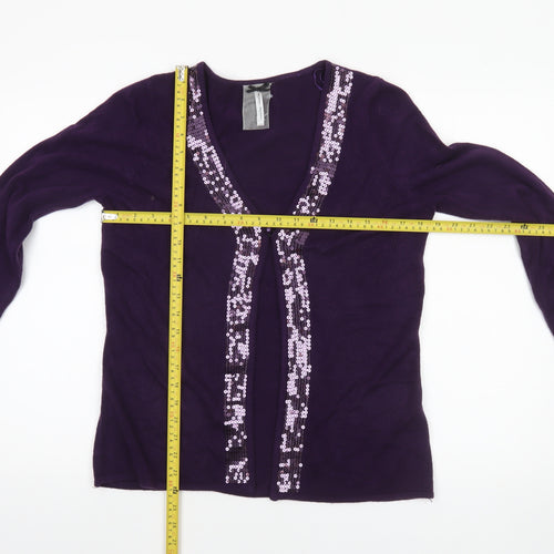 Forever Knit Women's Purple Sequin Cardigan Size 12 V-Neck Acrylic