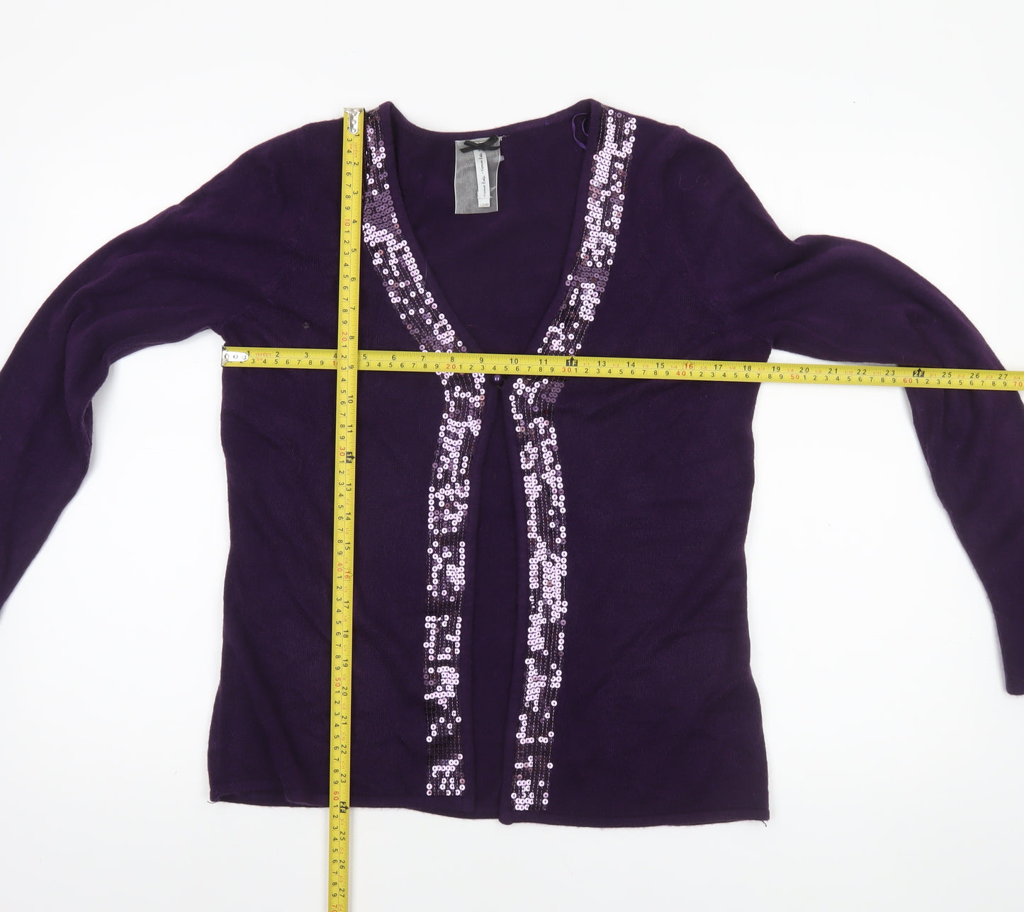 Forever Knit Women's Purple Sequin Cardigan Size 12 V-Neck Acrylic