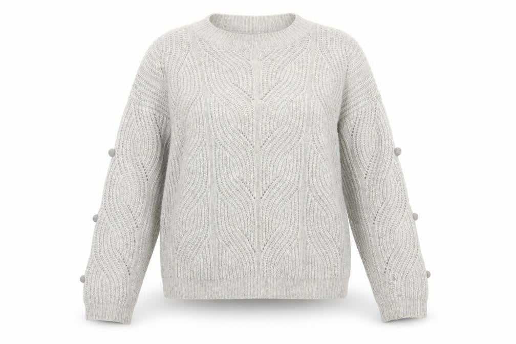 Front view of Tu Women Grey Cable-Knit Wool Blend Crew Neck Jumper, size 14