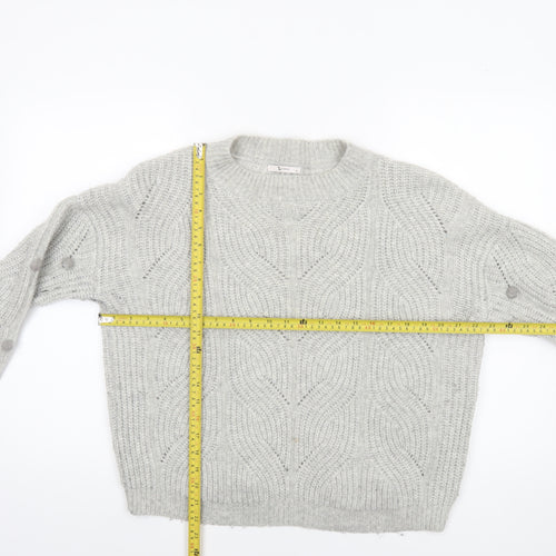Tu Women Grey Cable-Knit Wool Blend Crew Neck Jumper Size 14